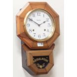 Ingraham 'Regulator' wall clock in octagonal walnut case CLOCKS & BAROMETERS - as we are not a