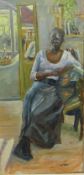 'Brenda' portrait, oil on canvas signed by Christine M Pybus 60cm x 29.