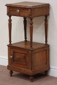 Late 19th century French walnut bedside cabinet, single drawer and cupboard, W40cm, H87cm,