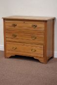 Edwardian satin walnut three drawer chest, W90cm, H80cm,