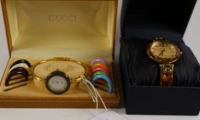 Ladies Gucci watch with interchangeable coloured bezels and Anne Klein wristwatch with mother of