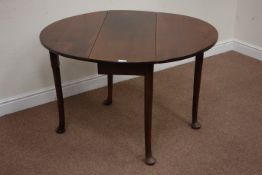 Georgian mahogany oval drop leaf table raised on gate leg pad foot base, 96cm x 107cm,