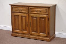 Medium oak two drawer, two cupboard side cabinet, W99cm, H77cm,