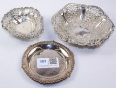 Two Victorian hallmarked silver trinket dishes and one other approx 4.