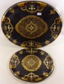Victorian Papier Mache oval tray with gilt scrolls stamped Jennens & Bettridge Makers to The Queen