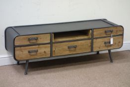 Metal and wood retro industrial style low-line cabinet, W134cm, D39cm,
