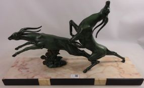 Art Deco spelter group of Gazelles 'Limousin' signed,