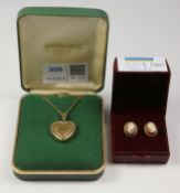 Hallmarked 9ct gold locket on chain and a pair of cameo ear-rings hallmarked 9ct