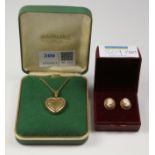 Hallmarked 9ct gold locket on chain and a pair of cameo ear-rings hallmarked 9ct