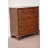 Early 19th century oak and mahogany banded chest fitted with two short and three long drawers,