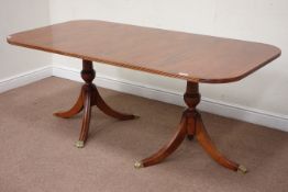 Reproduction Regency style walnut twin pedestal table, 184cm x 92cm,