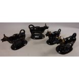 Four Jackfield type cow creamers with gilt decoration Condition Report <a