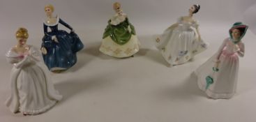 Royal Doulton figurines, 'Julia' HN2706, 'Denise' HN2477, 'Soiree' HN2312, 'Kate' HN2789,