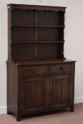 Jaycee medium oak two drawer, two cupboard dresser with two height plate rack, W107cm, H173cm,