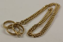 9ct gold chain necklace with rings charm hallmarked approx 12.