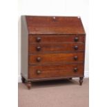 19th century mahogany four drawer bureau, fall front enclosing fitted interior, W97cm, H114cm,