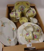 Shelley 'Crochet' pattern teaware and eleven Shelley painted dinner plates in one box