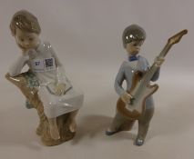 Lladro figure of a boy on a tree stump and one other (2) Condition Report <a