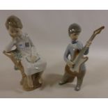 Lladro figure of a boy on a tree stump and one other (2) Condition Report <a