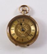 Early 20th century continental crown wound pocket watch, bright cut decoration stamped 18K 3.