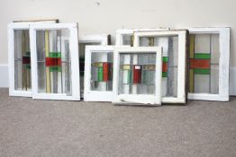 12 wooden framed stained glass window panels Condition Report <a href='//www.