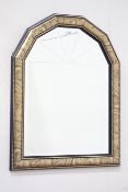 Mirror with sunburst top, gilt peacock feather finish framed,