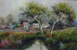 Cottages in Landscape, oil on canvas signed by Antonio Sannino (Italian 1959-),