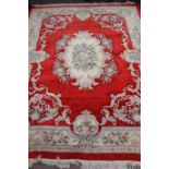 Large Chinese washed woollen red ground rug carpet,