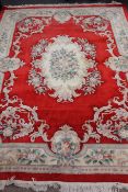Large Chinese washed woollen red ground rug carpet,
