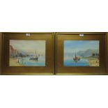 Fishing Boats off shore, pair guaches signed J Chester 26.5cm x 36.
