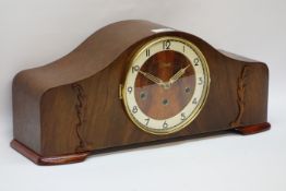 Hermle oak and walnut mantel clock, chiming movement CLOCKS & BAROMETERS - as we are not a retailer,