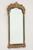 Italian style gilt and green painted ornate mirror with bevelled glass,