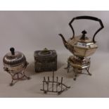 Early 20th Century silver plated spirit burning kettle, egg coddler,