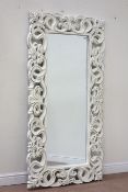 Rectangular washed white painted wood wall mirror,