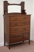 Early 20th century walnut mirror back dressing chest fitted with five drawers and cupboard, W100cm,