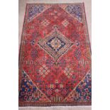 Persian Hamadan, red and blue ground,