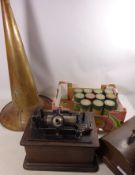 Vintage Edison standard Phonograph and a collection of Edison and other phonograph records in one