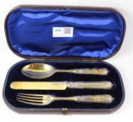Silver-gilt christening set acanthus leaf detail by John Wilmin Figg London 1875