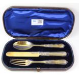 Silver-gilt christening set acanthus leaf detail by John Wilmin Figg London 1875