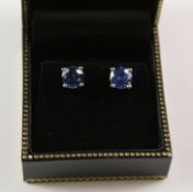 Pair of sapphire stud ear-rings stamped 750 (sapphires approx 3 carat) Condition Report