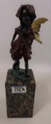 Bronze figure of a fairy on marble plinth,