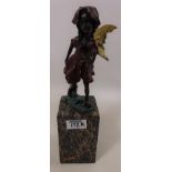 Bronze figure of a fairy on marble plinth,