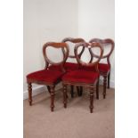 Set four Victorian walnut balloon back dining chairs,