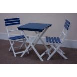 Blue and white finish square top folding garden table (60cm x 60cm, H75cm),