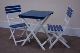 Blue and white finish square top folding garden table (60cm x 60cm, H75cm),