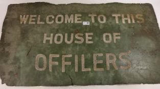 Offilers pub mat 'Welcome to this house of Offilers' L93cm Condition Report <a
