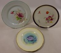 Three Royal Worcester plates, 'Sergeant Fish' by Arthur Badham, rose hand painted plate by W.