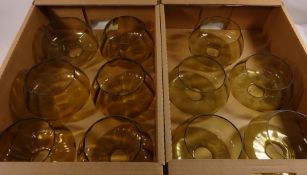 Eleven green glass shades and six brass fittings Condition Report <a