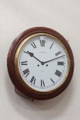 Late 20th century circular walnut framed wall clock signed 'M Graham' of Boston chiming movement