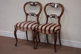 Pair Victorian cabriole leg chairs, carved shaped back, serpentine seat,